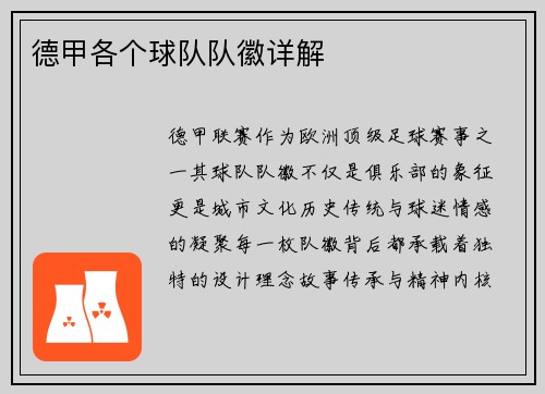 德甲各个球队队徽详解